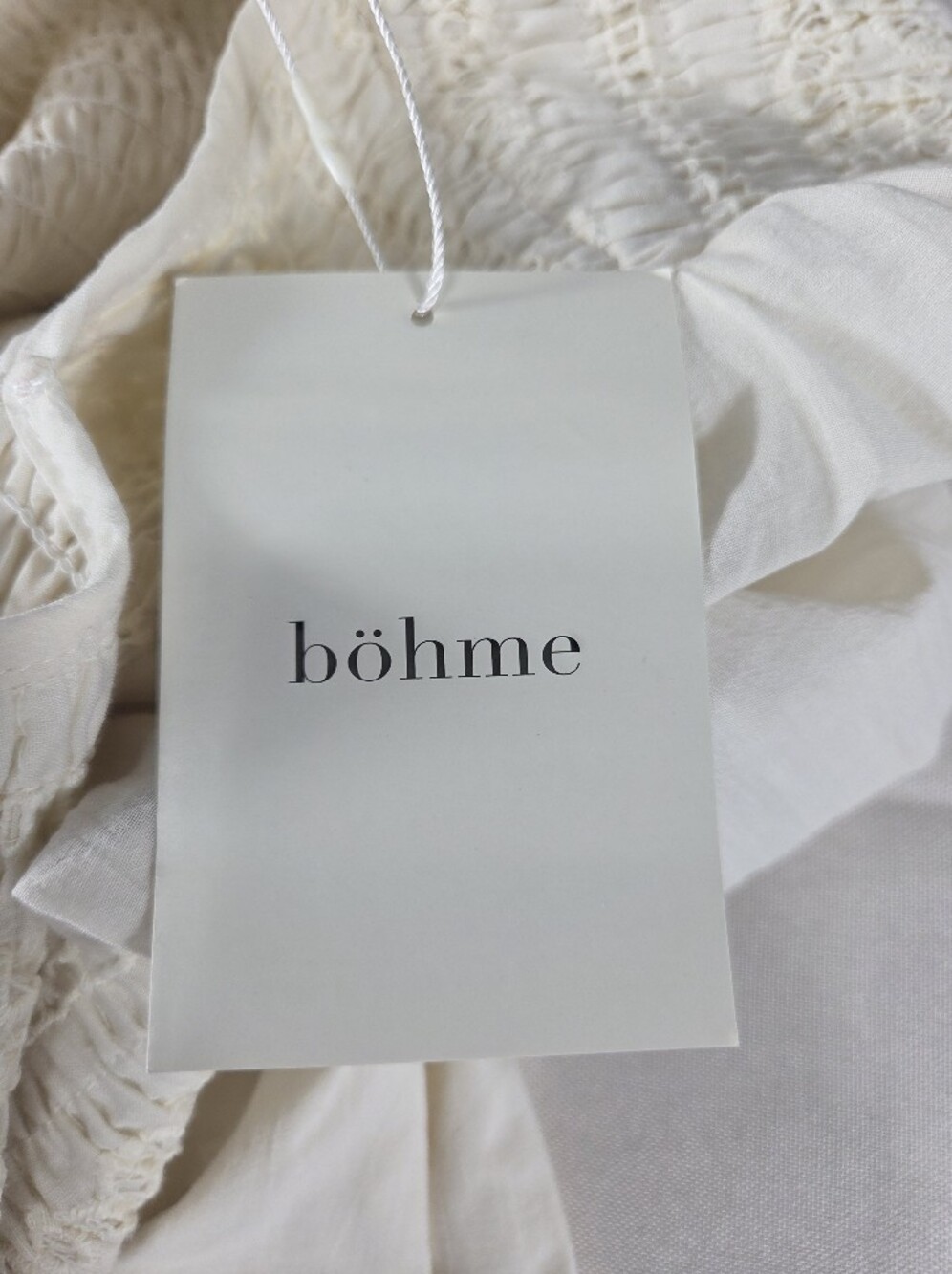 Bohme NWT Cream Smocked Midi Dress Long Sleeve Cottagecore M - Picture 9 of 14